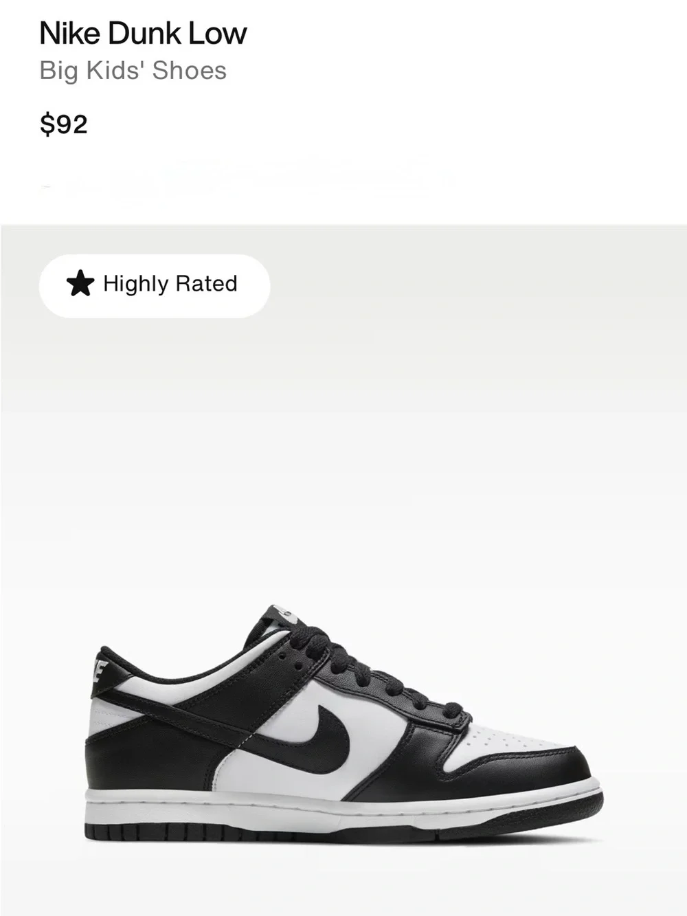 Nike Dunk Low Youth Sneakers — “Panda” Black & White